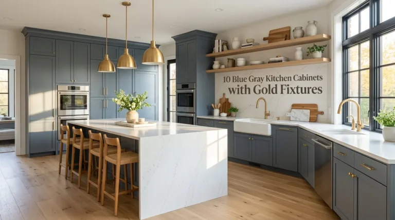 10 Blue Gray Kitchen Cabinets with Gold Fixtures