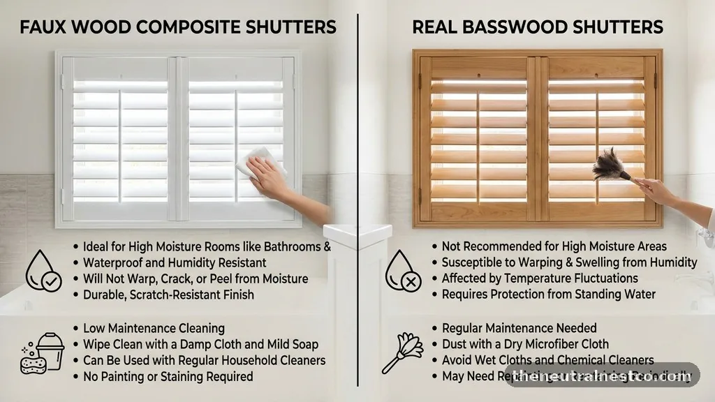 Maintenance and Cleaning Requirements - Faux Wood (Composite) vs Real Basswood Shutters: High Moisture Rooms
