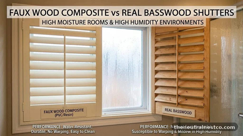 Performance in High Humidity Environments - Faux Wood (Composite) vs Real Basswood Shutters: High Moisture Rooms
