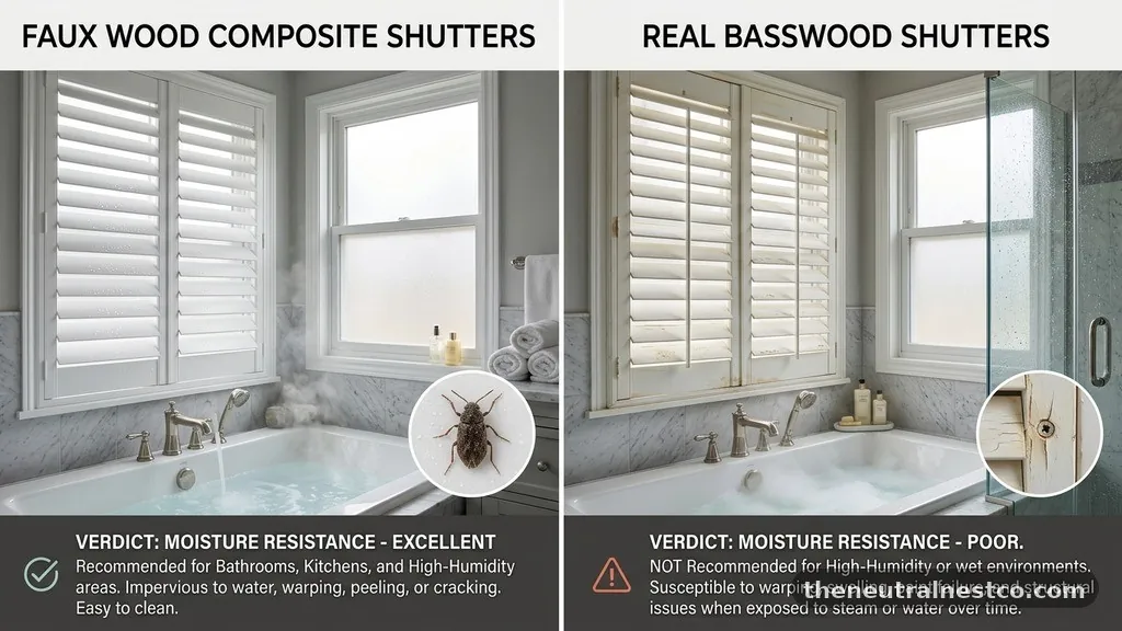 The Verdict on Moisture Resistance - Faux Wood (Composite) vs Real Basswood Shutters: High Moisture Rooms