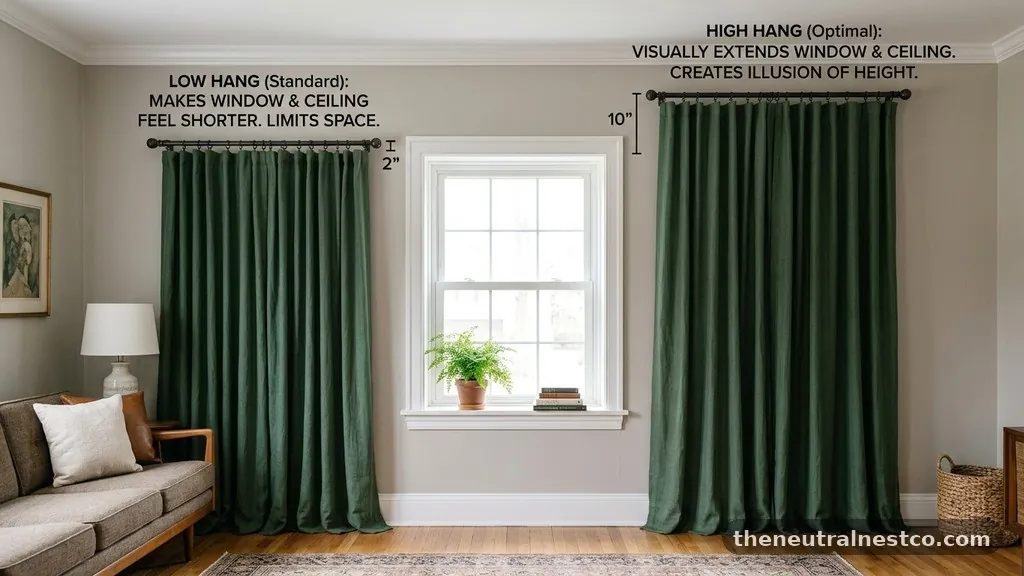 Visual Impact and Room Proportions - How High Above the Window Frame Should You Hang a Curtain Rod?